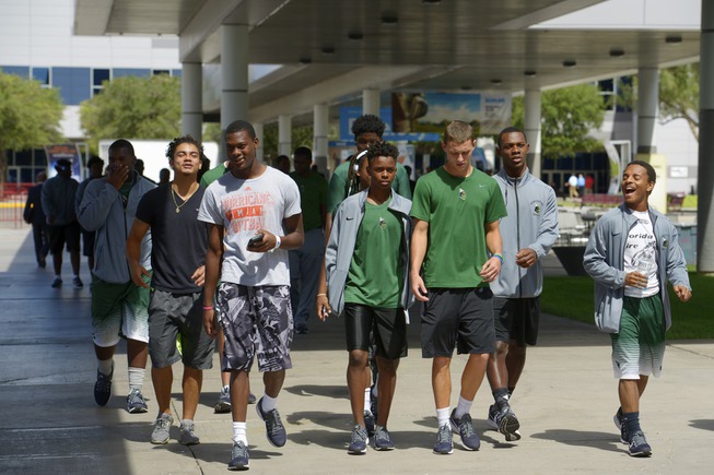Miami Central High School football players arrive at the Las ...