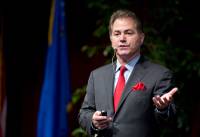 UNLV President Len Jessup delivers the State of the University address at Judy Bayley Theatre on UNLV campus Thursday, Sept. 14, 2017. 