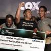 Medin Gebrezgier and Jonathan and Cesar Santos of Revive Brand Co. celebrate their victory at the Get Started competition designed for entrepreneurs and small-business owners at the Palms on Thursday, Sept. 14, 2017.