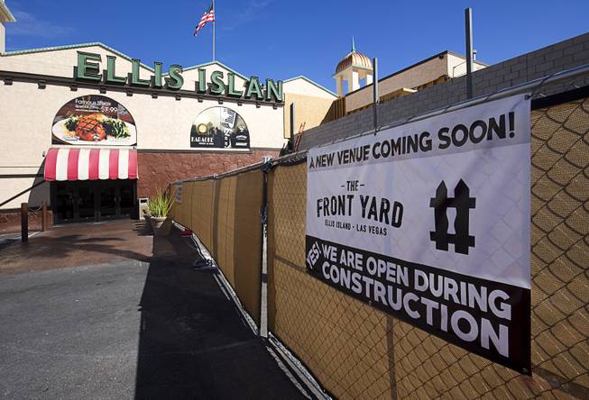 A view of construction fencing for "The Front Yard," a new two-story, outdoor dining, bar and entertainment venue, at Ellis Island hotel-casino Monday, Sept. 18, 2017.