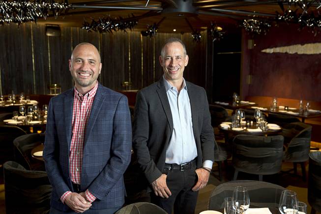 Brothers David and Michael Morton pose in a dining area of the MB Steakhouse in the Hard Rock hotel-casino Monday, Sept. 18, 2017.