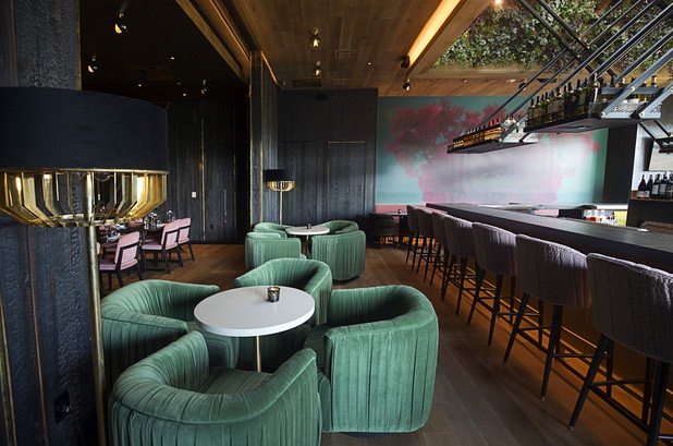 A seating area is shown by a second-level bar at the MB Steakhouse in the Hard Rock hotel-casino Monday, Sept. 18, 2017.
