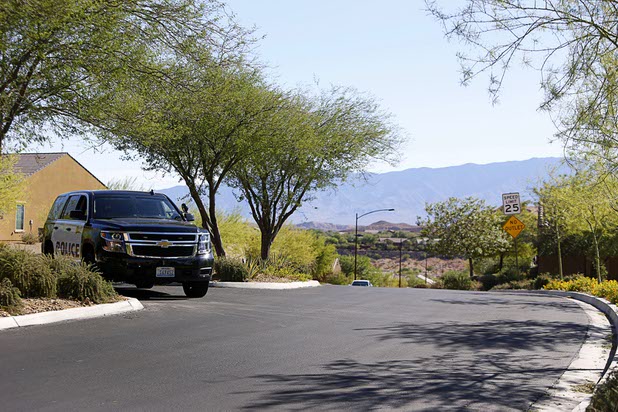 A view of the entrance to the Prominence community, where mass shooter Stephen Craig Paddock owned a home, in Mesquite, Nev. Monday, Oct. 2, 2017.