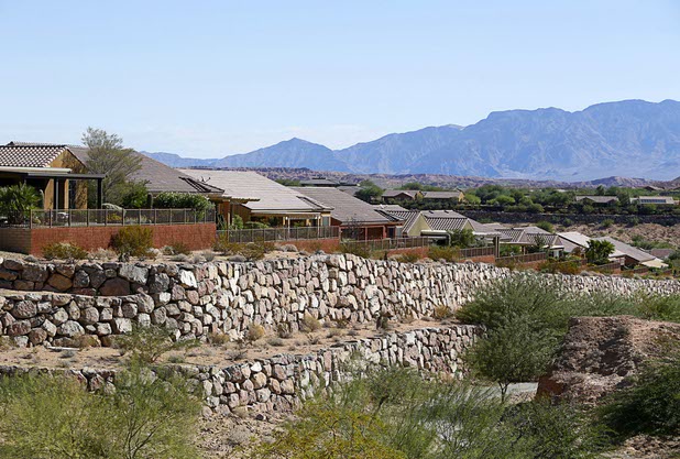 A view of houses in the Prominence community, where mass shooter Stephen Craig Paddock owned a home, in Mesquite, Nev., Monday, Oct. 2, 2017.