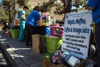 HealthCare Partners mans a free food and drink relief station for UMC team personnel and victim's families outside UMC following a mass shooting on Sunday night across from the Mandalay Bay on Tuesday, October 3, 2017.   .
