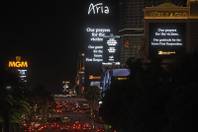 Marquees along the Las Vegas Strip pay respect to the victims and first responders of the previous Sunday's mass shooting Tuesday, October 3, 2017. (Sam Morris/Las Vegas News Bureau) .