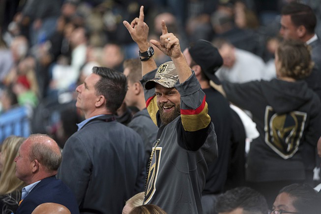Vegas Golden Knights fans cheer during the Knights home opener ...