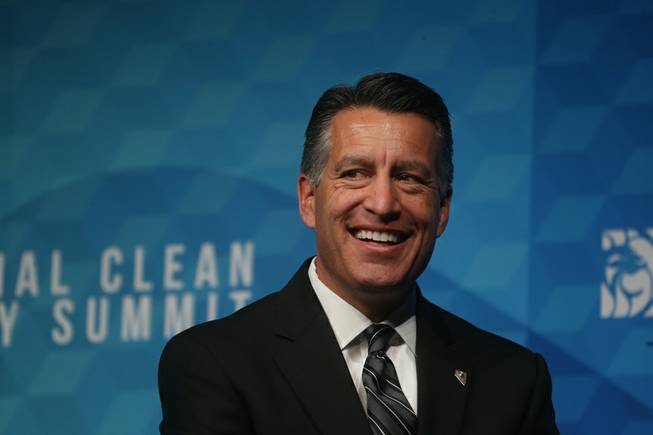 Governor of Nevada Brian Sandoval gives opening remarks during the National Clean Energy Summit 9.0 at the Bellagio Resort and Casino on October 13, 2017.