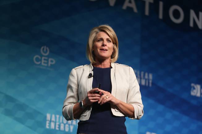 Tina Quigley, general manager of the Regional Transportation Commission of Southern Nevada, speaks during the National Clean Energy Summit 9.0 at the Bellagio on Friday, Oct. 13, 2017.