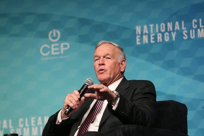 Marine Corps Lieutenant General Richard C. Zilmer (Ret.) speaks during a panel called Advanced Energy Innovation and National Security at the National Clean Energy Summit 9.0 at the Bellagio Resort and Casino on October 13, 2017.