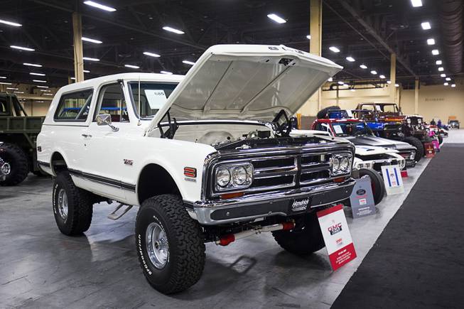 A 1970 GMC Jimmy SUV is displayed before the 10th annual Barrett-Jackson Las Vegas classic car auction at the Mandalay Bay Convention Center Wednesday, Oct. 18, 2017. Younger classic car buyers seem to be attracted to the 1970's-era sports utility vehicles, an auction representative said.