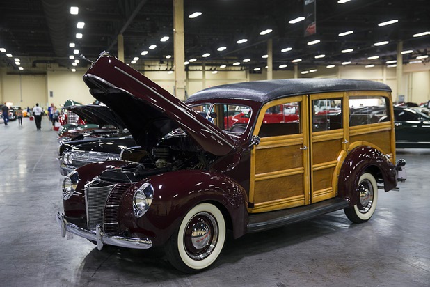 A 1940 Ford Deluxe Woody Wagon is displayed before the 10th annual Barrett-Jackson Las Vegas classic car auction at the Mandalay Bay Convention Center Wednesday, Oct. 18, 2017. The three-day auction begins Thursday.