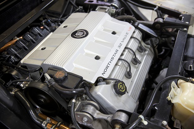 A mid-ship engine is shown on a "Ford-a-lac," a customized 1935 Ford Model A pickup with a 300hp fuel-injected Cadillac V8 engine, at the 10th annual Barrett-Jackson Las Vegas classic car auction in the Mandalay Bay Convention Center Wednesday, Oct. 18, 2017.