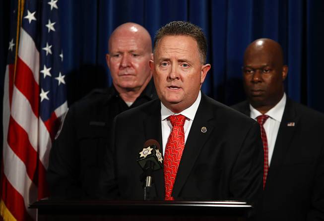 Drug Enforcement Administration Assistant Special Agent in Charge Daniel Neill speaks on the recent indictment of over 20 gang members during a news conference at Metro Police headquarters Thursday, Oct. 19, 2017.