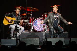 Rascal Flatts surprise the audience with a performance at the Orleans Arena during a benefit concert to honor the victims of the Las Vegas Strip Oct. 1 mass shooting, Thursday, Oct. 19, 2017.