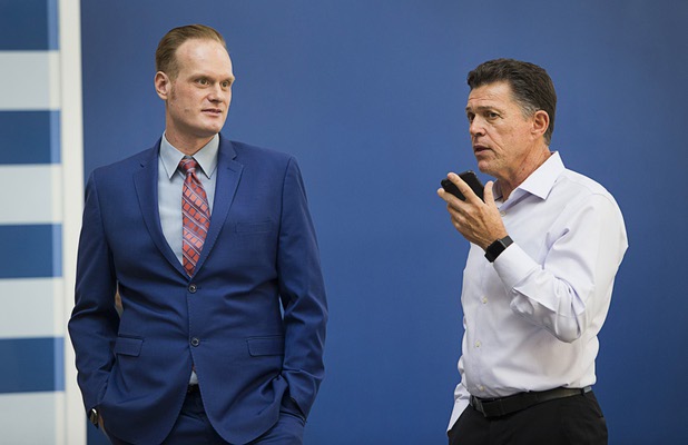 Timo Kuusela, left, stands by Roland Sansone, founder of Sansone Companies, in the Boulevard Mall Wednesday, Oct. 25, 2017. Sansone Development purchased the mall in 2013.