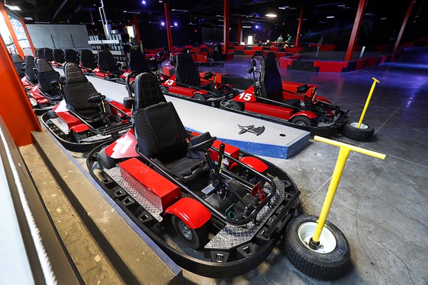 Bumper cars are shown at the Rex Center, a family fun center under construction, in the Boulevard Mall Wednesday, Oct. 25, 2017.