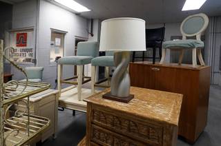 Hotel room furniture is shown in the Flamingo loading dock Monday, Oct. 30, 2017. The furniture, made available due to ongoing room renovations, is being donated to hurricane victims in the Houston area.
