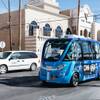 The nation's first self-driving shuttle geared specifically for public ridership is shown in downtown Las Vegas on Wednesday, Nov. 8, 2017.