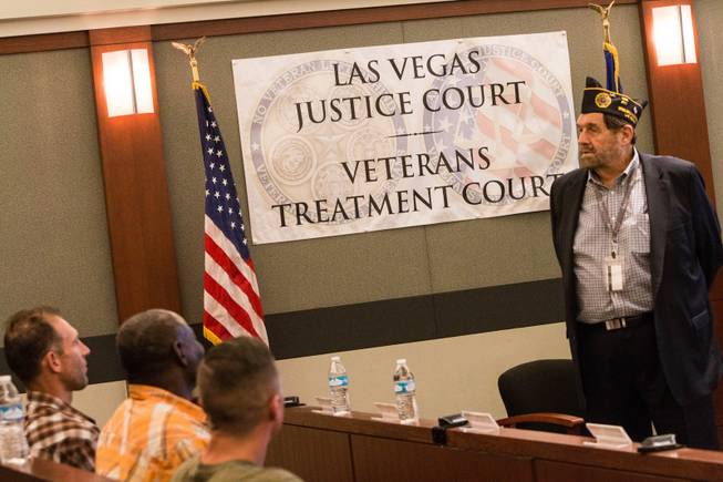 Nevada Supreme Court Chief Justice Michael Cherry addresses a Veterans Treatment Court graduation ceremony on Oct. 25, 2017. 
