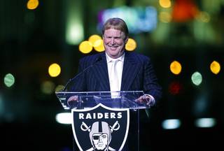 Oakland Raiders owner Mark Davis speaks during a ceremonial groundbreaking for the NFL football team's stadium Monday, Nov. 13, 2017, in Las Vegas.