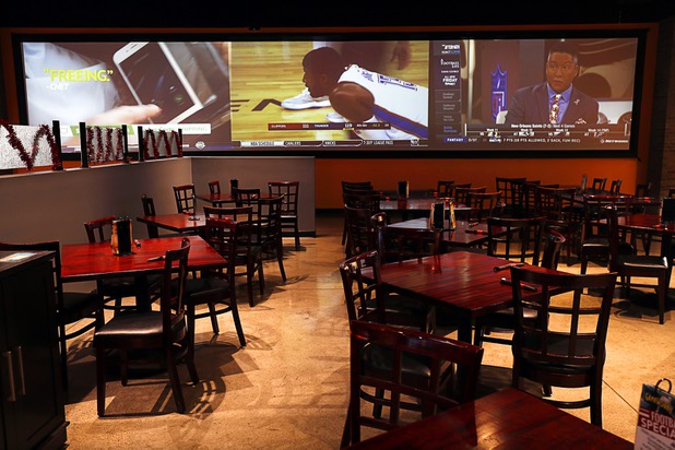 A dining area with big screen televisions at GameWorks in Town Square Las Vegas Monday, Nov. 13, 2017.