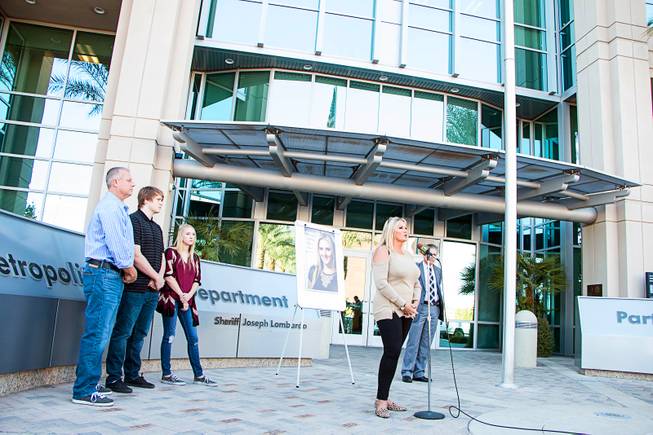 Connie Land addresses the media in front of Metro's headquarters Nov. 15, 2017. Authorities and the Land family are trying to drum up leads in the 2016 murders of Sydney Land, 21, and Nehemiah Kauffman, 20, who were found shot to death in their west valley apartment. 