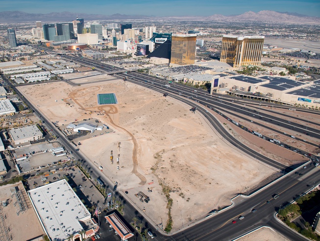 This aerial view shows the Raiders stadium site west of ...