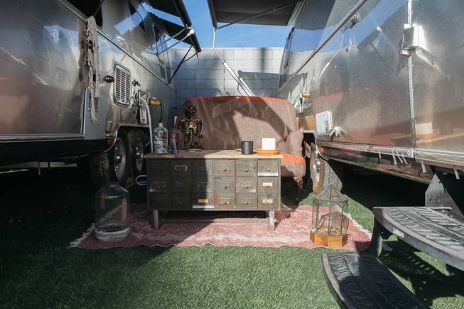 A glimpse inside the Fergusons Project in Downtown Las Vegas, Nev. on November 14, 2017. This is a makeshift porch next to Jennifer Taler's airstream.