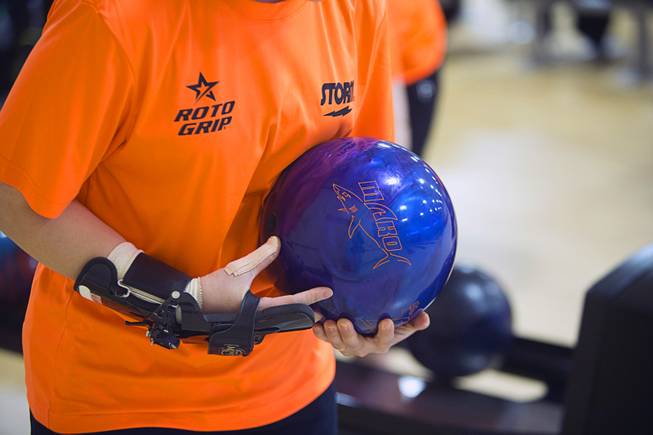 A Korean bowler practices for the World Bowling Championships at the South Point Bowling Plaza Wednesday, Nov. 22, 2017. The tournament runs Nov. 23 though Dec. 4 and will feature 390 bowlers from 42 countries.