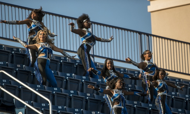Desert Pines dancers entertain the fans as they battle Mojave ...