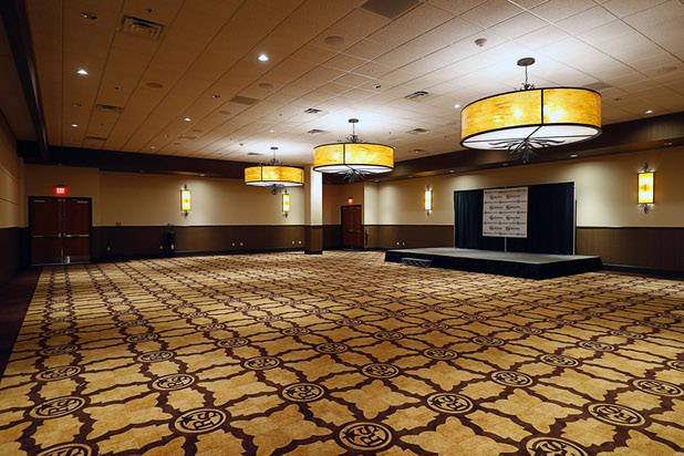 A convention area is sometimes used as a dining hall at the Rising Star Sports Ranch in Mesquite, Nev. Tuesday, Nov. 28, 2017.