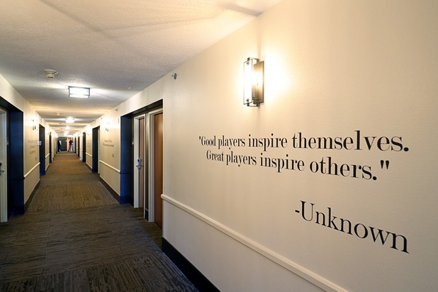 Inspirational sports quotes decorate the hallways at the Rising Star Sports Ranch in Mesquite, Nev. Tuesday, Nov. 28, 2017.