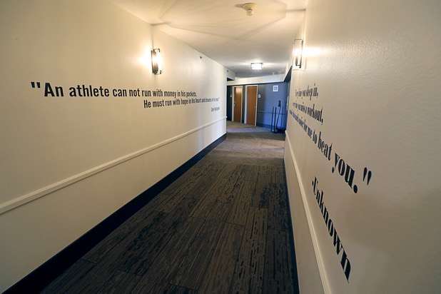 Inspirational sports quotes decorate the hallways at the Rising Star Sports Ranch in Mesquite, Nev. Tuesday, Nov. 28, 2017.