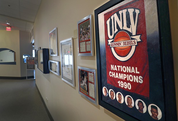 Sports memorabilia decorates the hallways at the Rising Star Sports Ranch in Mesquite, Nev. Tuesday, Nov. 28, 2017.