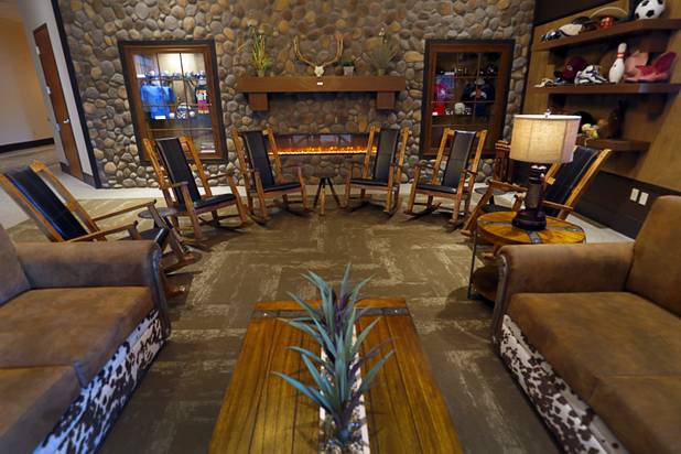 A lounge area is shown in the front lobby at the Rising Star Sports Ranch in Mesquite, Nev. Tuesday, Nov. 28, 2017.