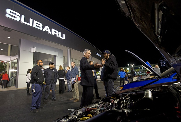 Customized Subarus are displayed during a dealership debut for Subaru owners and employees at the new Subaru Las Vegas facility, a two-story building with 65,500 sq. ft. on Roy Horn Way between Rainbow and Jones boulevards, Wednesday, Nov. 29, 2017.