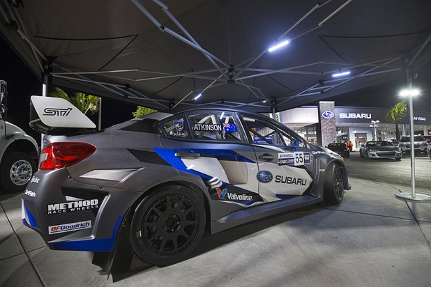 A 2016 SRT USA Red Bull Global Rallycross car is displayed during a dealership debut for Subaru owners and employees at the new Subaru Las Vegas facility, a two-story building with 65,500 sq. ft. on Roy Horn Way between Rainbow and Jones boulevards, Wednesday, Nov. 29, 2017.