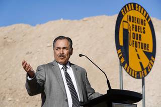 Rudy Malfabon, director of Nevada Department of Transportation (NDOT), gestures during a groundbreaking ceremony for a $34 million Interstate-15 and Starr Avenue interchange project Thursday, Nov. 30, 2017. The interchange, part of a $1.3 billion I-15 South Corridor project, is expected to be completed in May 2019.