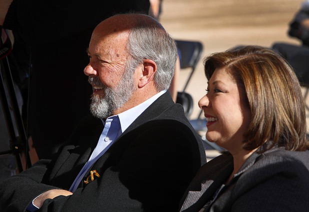 Henderson City Council members John Marz and Gerri Schroder attend a groundbreaking ceremony for a $34 million Interstate-15 and Starr Avenue interchange project Thursday, Nov. 30, 2017. The interchange, part of a $1.3 billion I-15 South Corridor project, is expected to be completed in May 2019.