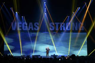 Jay Leno performs during the Vegas Strong Benefit Concert Friday, December 1, 2017, at T-Mobile Arena.