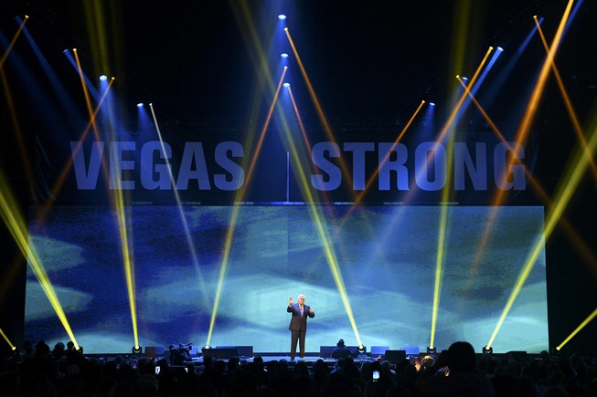 Jay Leno performs during the Vegas Strong Benefit Concert Friday, ...