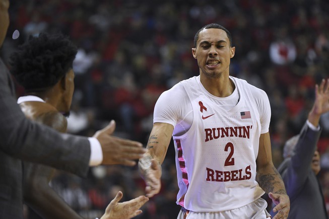 UNLV Rebels forward Anthony Smith (2) is greeted as he ...