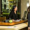 Joanna Husk, a veteran concierge at the Grand Hyatt San Francisco, assists a guest at the front desk, Nov. 8, 2017. 