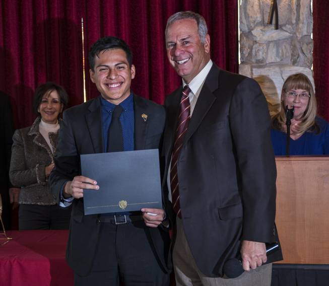 Victor Calderon of Ed. W. Clark High School is pleased to have been selected to receive a scholarship from Brian Greenspun during the Las Vegas Sun Youth Forum luncheon on Tuesday, Dec. 12, 2017. The Event honors the 28 student representatives selected at the 2017 Las Vegas Sun Youth Forum at the Las Vegas Country Club.