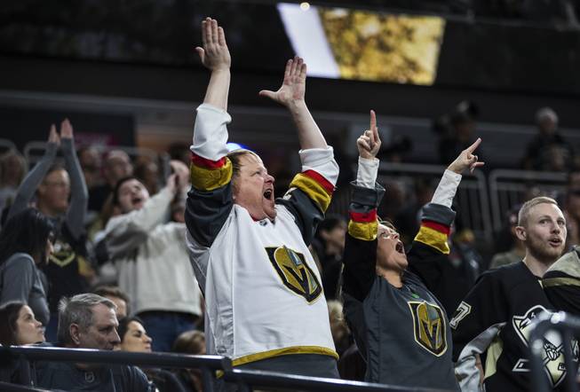 Vegas Golden Knights fans get pumped up as the take on the Pittsburgh Penguins during their game at the T-Mobile Arena on Thursday, Dec. 14, 2017.