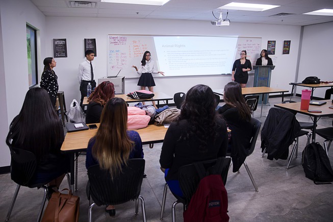 Seniors give a presentation during an AP U.S. Government at ...