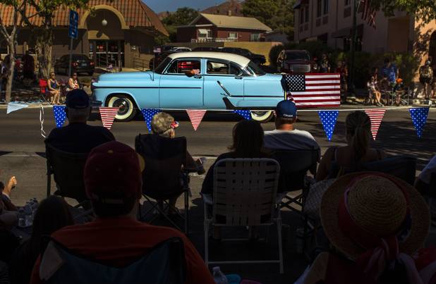 A classic auto cruises up Nevada Way in the parade during the 69th Annual Boulder City Damboree Celebration on Tuesday, July 4, 2017.