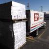 Palettes are stacked with boxes of shrimp destined for Southern Nevada restaurants and buffets.