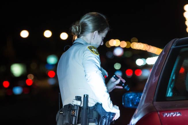 Metro Police Officer Andrea Simon on patrol on Las Vegas Valley roads during her Friday, Dec. 29, 2017, graveyard shift.
